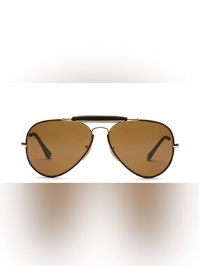 Ray-Ban Brown Leather Aviator Sunglasses – Gold Frame